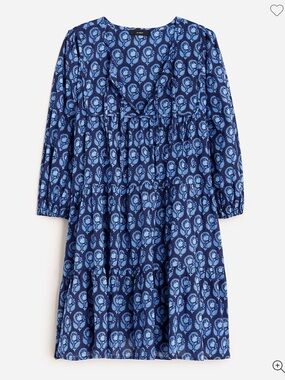 J. Crew Navy and Light Blue Floral Block Print Dress